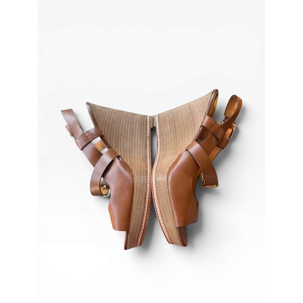 Coach Mary Jo Wedge Sandals 9.5B Brown Leather Platform Slingback Heels EEUC - Picture 14 of 16